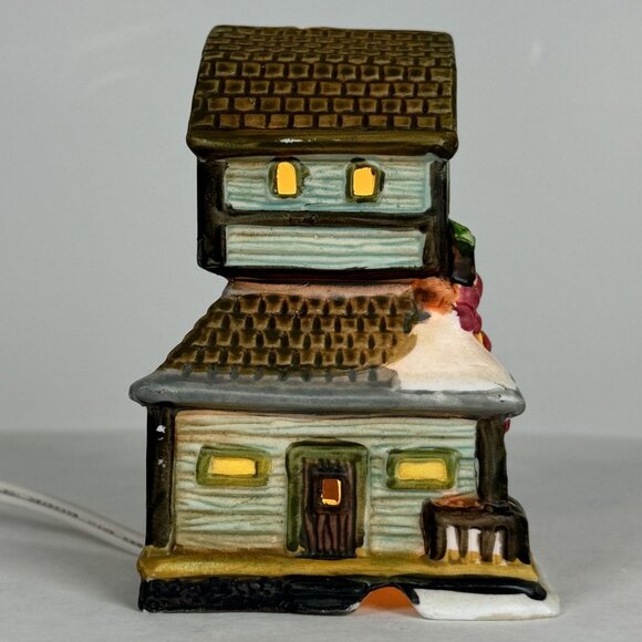 Vintage Lighted Christmas Village Store Flowers Fruits Ceramic Wreath Small 4.5" - Picture 2 of 15